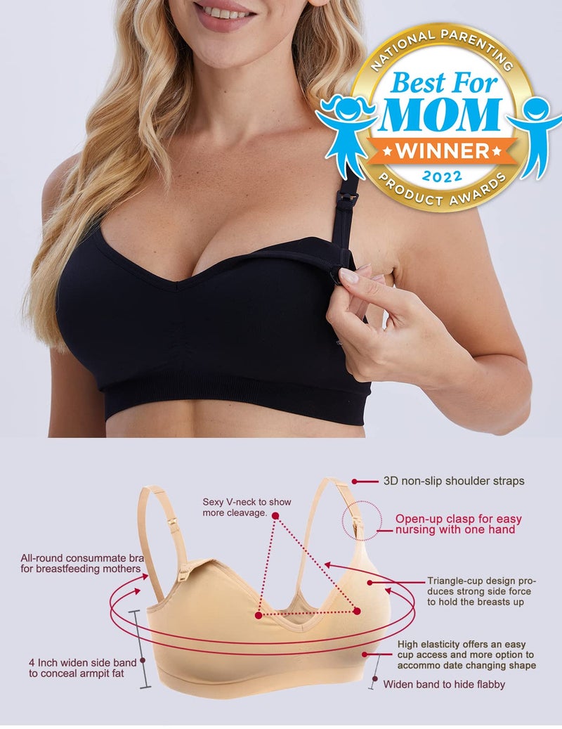 HOFISH Maternity Nursing Bras for Breastfeeding, 3 Pack Pregnancy Deep V Neck Wireless Bra with Extenders & Clips - Image 2